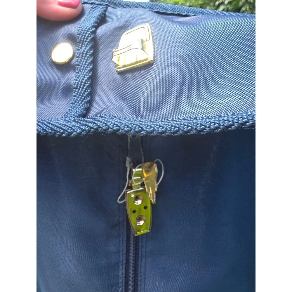Pierre Cardin Navy Blue Foldable Garment Bag Travel Suit Carrier Gold Hardware